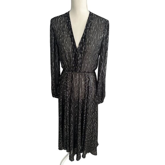 MAJE Black Sheet Metallic Long Sleeve Black Maxi Dress Size 40 / US Large - Picture 1 of 10